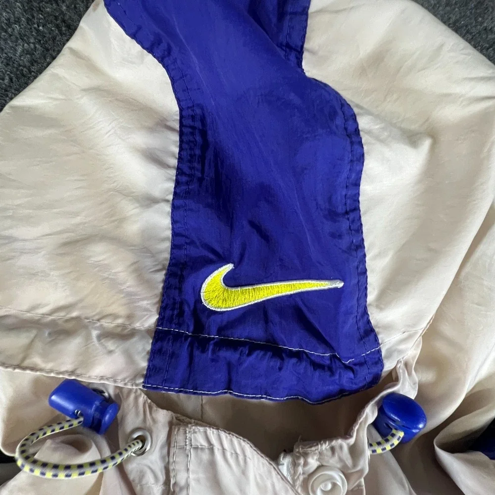 Vintage Nike Anorak‎ Jacket Mens Small Blue White Swoosh Logo Windbreaker Hooded